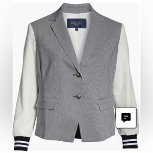 RACHEL Rachel Roy Gray Striped Blazer with Lace Sleeves